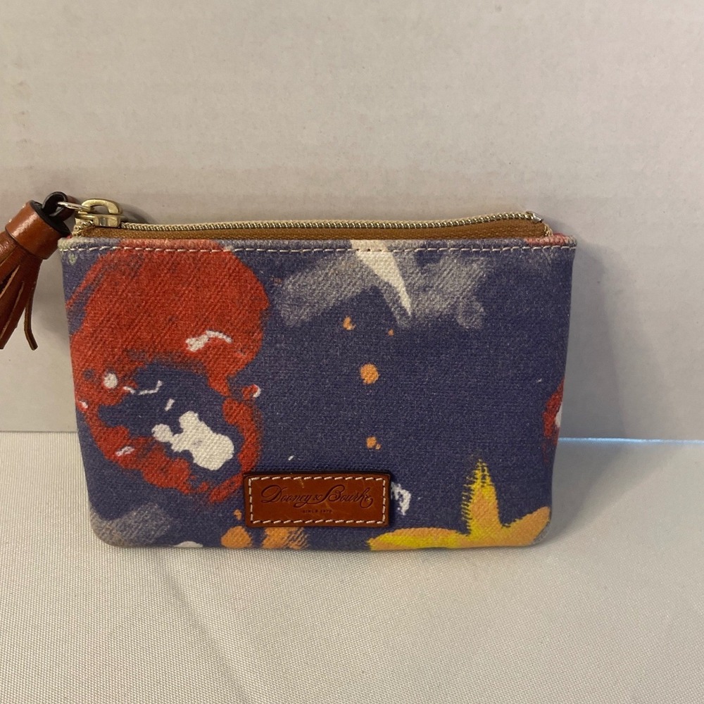 Dooney & Bourke Abstract Graffiti Canvas Coin Pouch Tassel Zip Wallet Blue Red - Picture 9 of 12